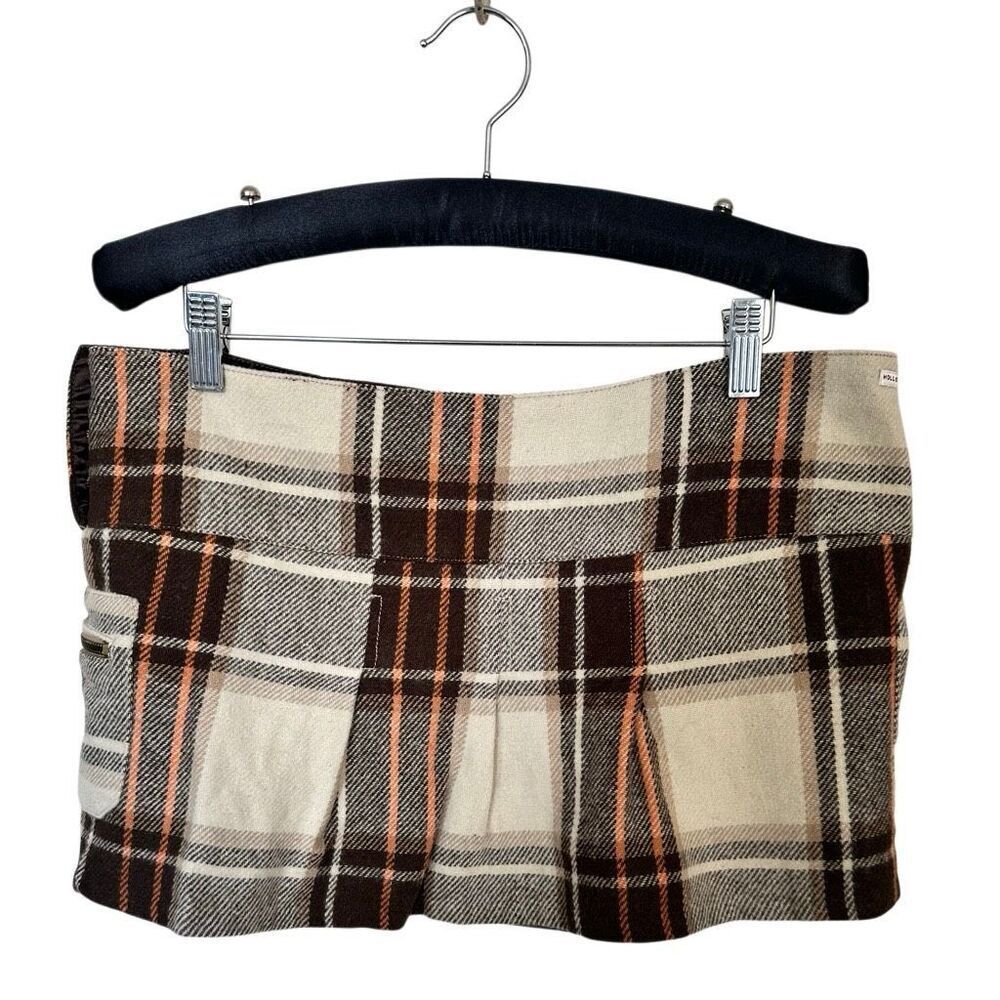 VTG Hollister Plaid Wool Blend Mini Skirt - Brown Orange Cream - Size 11